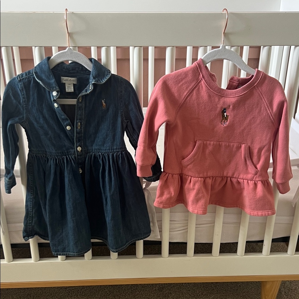 Ralph Lauren Denim Dress and Pink Sweatshirt Set